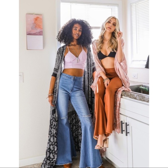 LONG BLUSH BOHO OPEN FRONT CARDIGAN DUSTER KIMONO WRAP - Picture 6 of 6